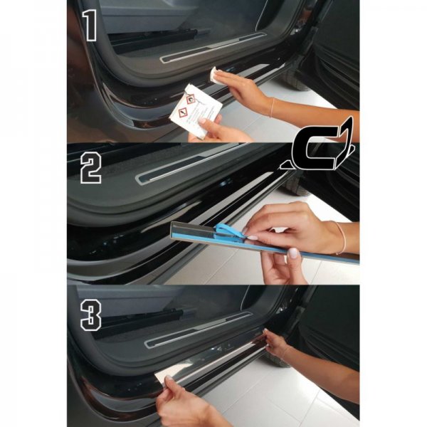 Seuils d'entrées de Portes (Baguettes) Sur Mesure en Alu Pour Renault Clio 3 (III) 3-portes 2005-2012 Chromé 2 Pièces